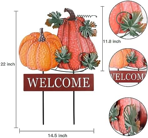 YEAHOME Fall Decorations for Home Outdoor, 22" Decorative Garden Stakes with 2 Pack Pumpkin Welcome Sign Fall Decor, Metal Yard Sign for Outside Garden Yard Lawn Patio Backyard Porch Decorations - Image 3