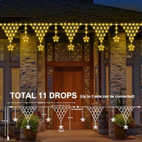 Outdoor Christmas Lights, 13.8ft 218 LED String Lights, Icicle Lights, Curtain Net Lights for Eaves, Garden, Patio, Wedding, Balcony, New Year, Home Decoration - Warmwhite - Image 2