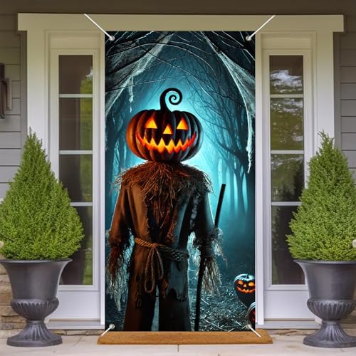 BlissYard Halloween Door Cover Scarecrow Forest 35x71 Inch Polyester - Image 6