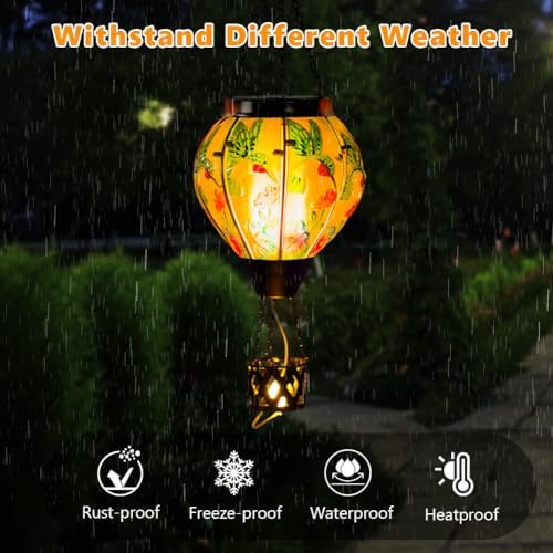 Starsoul Hummingbird Hot Air Balloon Solar Lantern with Candle Holder Glass Outdoor Solar Hot Air Balloon Flickering Flame for Lawn Porch Yard Decorations Gifts for Women Mom Grandma - Image 4