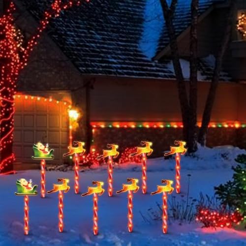 LAMPHOME Christmas Pathway Lights Outdoor, 5PCS Santa Sleigh Markers Christmas Decorations Outdoor Yard, Pathway Marker Stake Lights for Patio Ground Path Sidewalk Walkway Driveway - Image 7