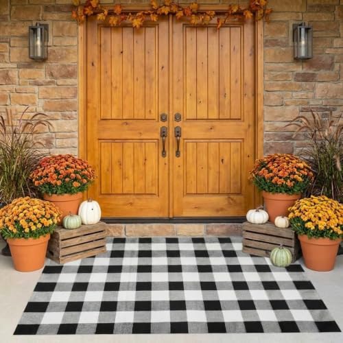 Fall Decor Buffalo Plaid Outdoor Rug 4x6 Ft Black and White Checkered Area Rug Washable Indoor Outdoor Rugs for Entryway,Hallway, Kitchen, Living Room, Dining Room, Bedroom - Image 3