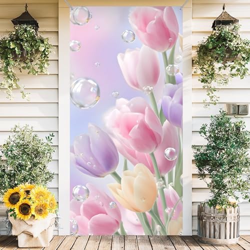 Front Door Covers Decorative, Spring Flower Design Door Curtain 70.8 x 35.4 Inch for Porch Outdoor Indoor Home Decor (Colorful-231) by AOHMPT