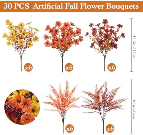 Artificial Mums for Outdoors, Artificial Fall Flowers, 30Pcs Fake Mums - Image 2