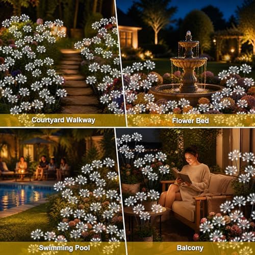 Solar Garden Lights Outdoor, Upgraded Solar Swaying Starburst Light Waterproof with 2 Modes, Solar Fairy Firework Lights for Yard Patio Pathway Flowerbed Balcony Garden Decoration (White, 2 Pack) - Image 6