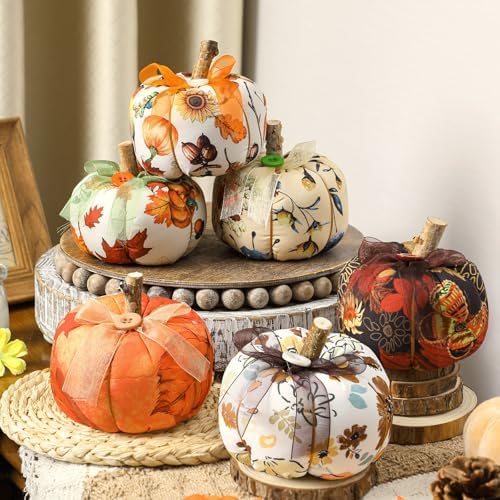 Chunful 6 Pcs Fall Pumpkins for Decorating Fabric Pumpkins by Chunful