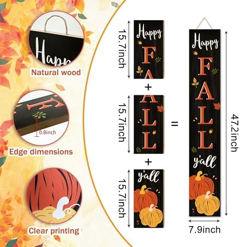 Happy Fall Y'all Welcome Porch Sign Decor Autumn Pumpkin Wooden Hanging Sign Door Porch Standing Decorative Signs Plaques for Front Door Farmhouse Outdoor Indoor Welcome Sign Wall Craft Decor 47.2"H - Image 3