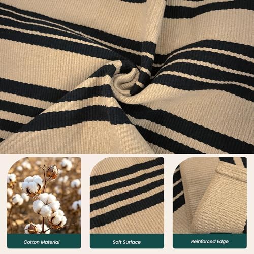 KOZYFLY Brown Black Striped Rug 27.5x43 in Woven Washable Front Door Mat - Image 5
