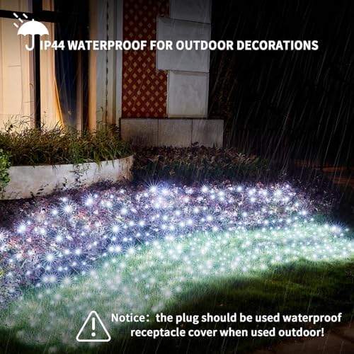 Dirnun Led Christmas Net Lights White Outdoor Christmas Lights 160LED 5ftx7ft, Waterproof Outdoor Indoor Fairy Mesh Net Light for Xmas Party, Yard, Patio, Trees, Shrubs, Bushes Decorations - Image 3