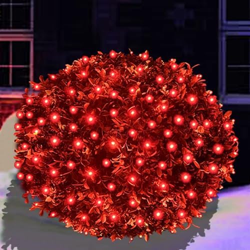 HISHINY LED Red Christmas Net Lights Outdoor,5ftx5ft 100LED Green Wire, Connectable Indoor Outdoor Bush Mesh Net Lights String for Valentines Day Decor,Shrub,Yard,Tree（Red） by HISHINY