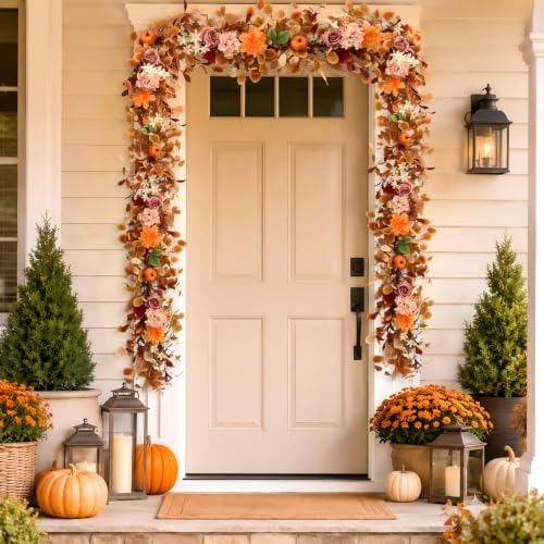 6FT Fall Garland for Mantle, Pumpkin Dahlia Garland Fall Decor - Image 4