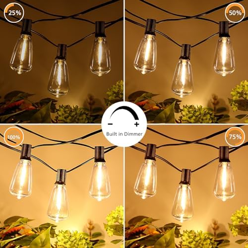 Brightever Dimmable Outdoor String Lights with Remote, 3 Colors in 1 LED Patio Light for Outside with 25+1 ST38 Edison Bulbs, 50FT 3 Modes Gazebo Lighting Waterproof for Camping, 2700K/4000K/5000K - Image 4
