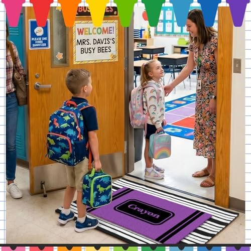 Duraaamo 2 Pcs Classroom Welcome Door Mat, Crayon Coir Doormat, Non-Slip - Image 4