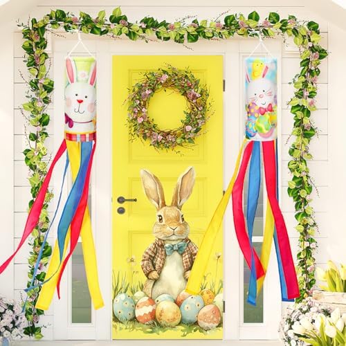 NOVWANG 40 Inch Bunny Easter Windsock - 2 Pcs Spring Windsocks for Yard, Garden, Patio, Balcony - Outdoor Hanging Decorations - Image 4