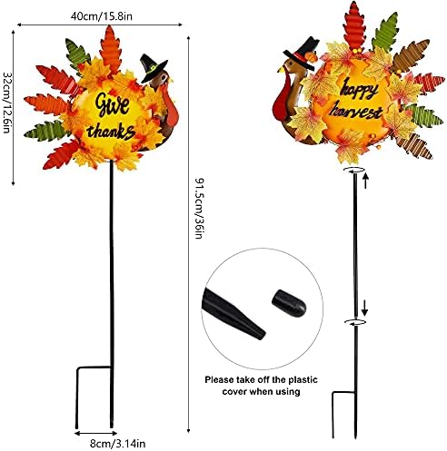 Juegoal Set of 2 Turkey Garden Stakes Thanksgiving Decor, 36 Inch Metal Fall Turkeys Yard Stakes, Give Thanks & Happy Thanksgiving Yard Signs Ornaments for Outdoor Lawn Pathway Patio - Image 2