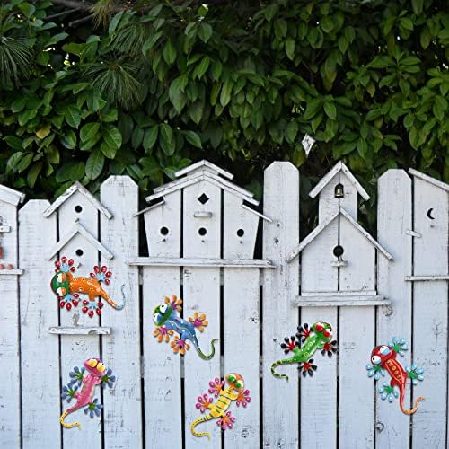 hogardeck Metal Gecko Outdoor Wall Decor, 6 Pack Lizard Wall Art Garden Sculptures & Statues with Free-Adjustable Head Outdoor Spring Decor for Front Yard Fence Patio - Image 2