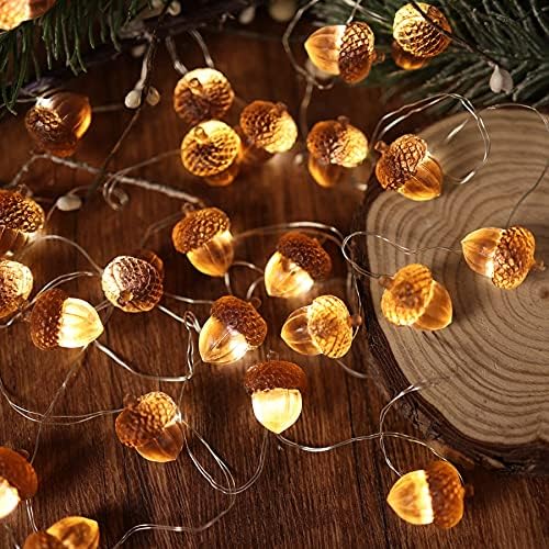 3D Twinkle Acorn Fall Decorations Harvest String Lights 10ft Copper Wire 30 LEDs Battery Powered with Timer Remote Control for Wedding Bedroom Fireplace Mantel Ice Age Ornaments Home Decor by JASHIKA