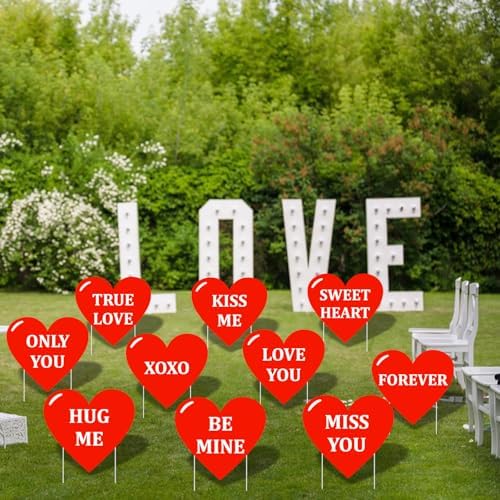 10-Piece Valentine Heart Yard Signs with Stakes Decorations – Assorted Red Heart Messages 12 Inches Large Outdoor Valentine Sweetheart Signs for Lawn, Garden, Driveway, and Romantic Party Décor - Image 4