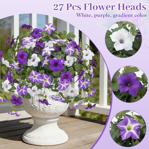Ouddy Decor 3 Pcs Artificial Silk Petunias Flowers for Outdoors, Purple - Image 3