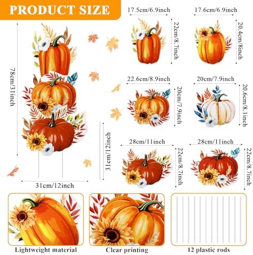 AceOrbit 6 Pcs Fall Pumpkin Outdoor Decorations Fall Yard Stakes Thanksgiving Yard Signs with Sunflower for Home Decor Plastic 3 Stacked Pumpkins Outside Garden Lawn Porch Decorations - Image 2