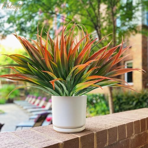 16Pcs Artificial Grass Fake Plants 17.3in Outdoor Plastic Plants UV Resistant Greenery Fake Grass for Home Window Garden Patio Hanging Planter Pathway Front Porch Décor Red - Image 6