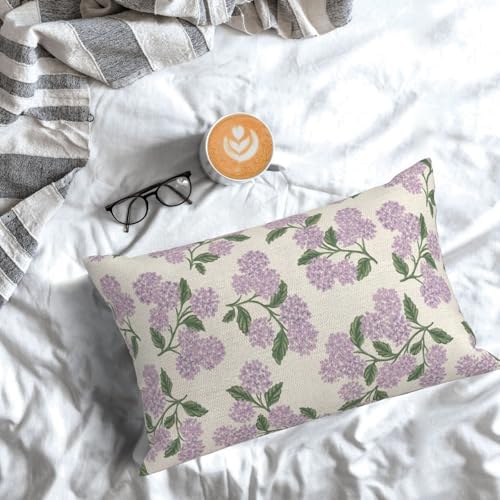 Purple Pink Pillow Covers 12x20 Inch 2 Pcs Green Hydrangea Flower Decor Throw Pillows Vintage Floral Seasonal Spring Summer Outdoor Decoration Pillowcase Linen Cushion Cover for Couch Sofa - Image 3