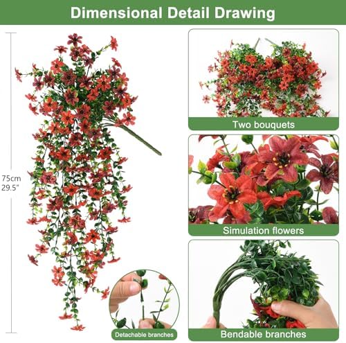 INQCMY Artificial Fake Hanging Flowers Plants for Outdoor Fall Decoration - Image 2