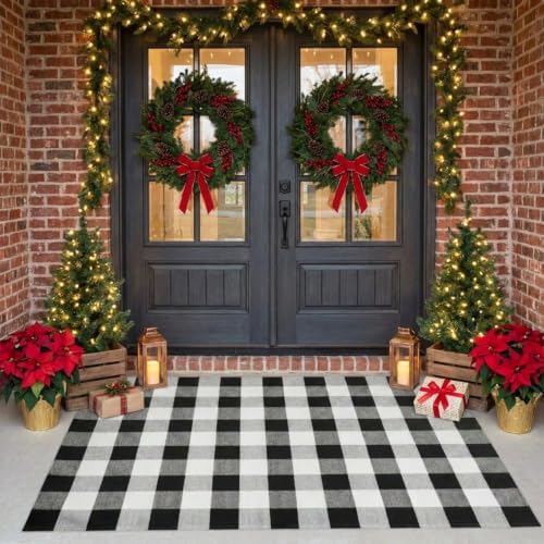 Fall Decor Buffalo Plaid Outdoor Rug 4x6 Ft Black and White Checkered Area Rug Washable Indoor Outdoor Rugs for Entryway,Hallway, Kitchen, Living Room, Dining Room, Bedroom - Image 4