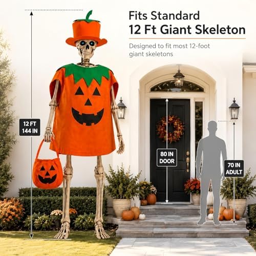 3 Pcs Pumpkin Outfits Set for 12 Ft Skeleton Halloween Yard Decor - Image 2