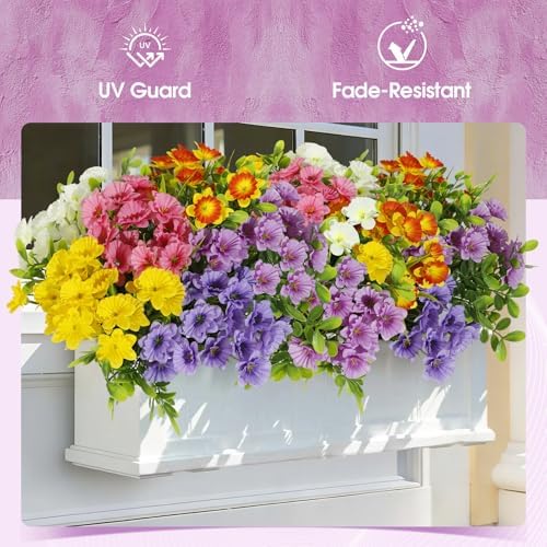 Faux Outdoor Plants UV Resistant, 12pcs Realistic Artificial Flowers, Silk Daffodils Flowers for Outdoor Planters, Colorful Faux Flowers ＆ Plants for Garden Outside Patio Porch Window Home Decor - Image 5