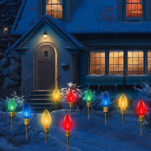 Abeja 2 Pack 7Ft C9 Outdoor Pathway Lights, Outdoor Christmas Pathway Markers Stakes Lights with 8 Jumbo C9 Multicolor LED Bulbs, Connectable Christmas Yard Decoration for Driveways Garden Holiday - Image 5