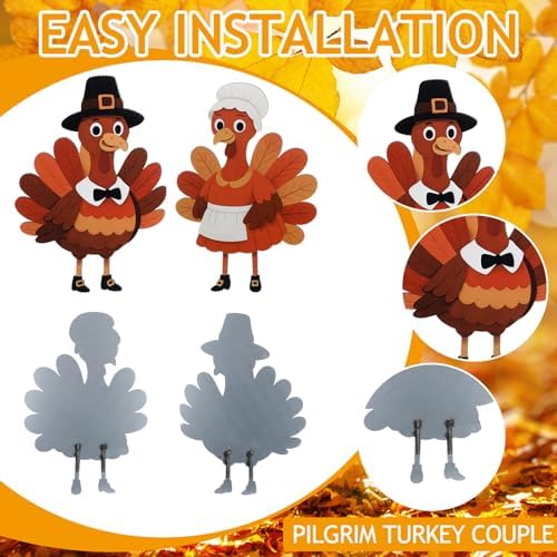 Geelin 2 Pack Fall Thanksgiving Metal Garden Stakes,Pilgrim Turkey - Image 6
