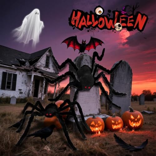 Giant Spider 2.95 Ft, 2 Packs Halloween Decorations Fake Halloween Decor Spiders Large, Furry Spiders for Outdoor Indoor Yard Home Costumes Party Home Décor - Image 6