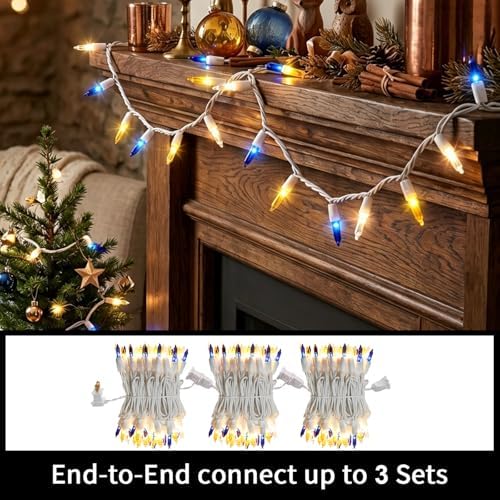LAMPHOME Blue Yellow Clear Christmas String Lights, 150 Count 31.9FT Incandescent Mini Fairy Lights, UL Certified White Wire Hanukkah Lights for Indoor Outdoor Holiday, Xmas Tree, Hanukkah Patio Decor - Image 5