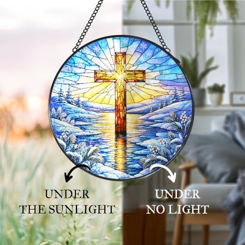 Winter Cross Stained Glass Window Hanging Suncatcher 7.8x7.8 in - Image 6