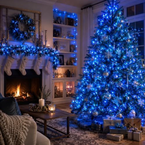 Hopolon Blue Christmas Lights, 2 Pack Total 100 Count 26 FT, Green Wire - Image 2