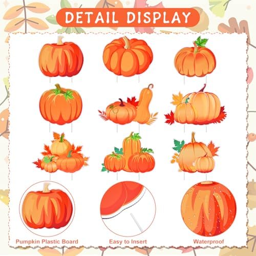 9-Pack Pumpkin Yard Signs with Stakes - 9 Assorted Designs 12 x 9.6 Inches Large Pumpkin Signs for Outdoor Garden and Lawn Decorations for Fall Autumn, Halloween, and Thanksgiving Harvest Party Favor - Image 3