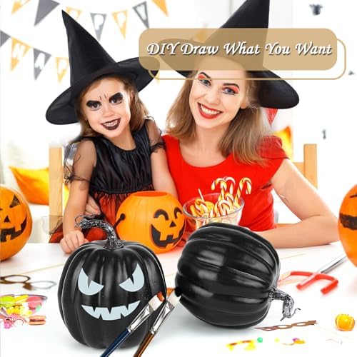 Artmag 6 Inch Large Artificial Pumpkins, 4PCS Big Black Faux Foam Harvest Pumpkins for Fall Autumn Thanksgiving Seasonal Holiday Decor - Image 6