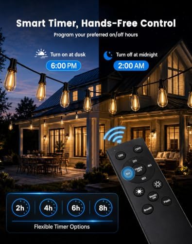 60FT(50+10) Outdoor String Lights, 2FT Spacing 25 LED Edison Bulbs, Waterproof, Shatterproof, Dimmable, Warm White, 3 Modes, Timer, Plug in Hanging Backyard Lights for Outside, Patio - Image 4