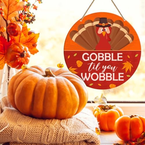 Thanksgiving Wall Decor Sign, Thanksgiving Turkey Decorations for Home Kitchen Dining Room Rustic Fall Autumn Hanging Sign Wall Decor, Gobble Til You Wobble - Image 4