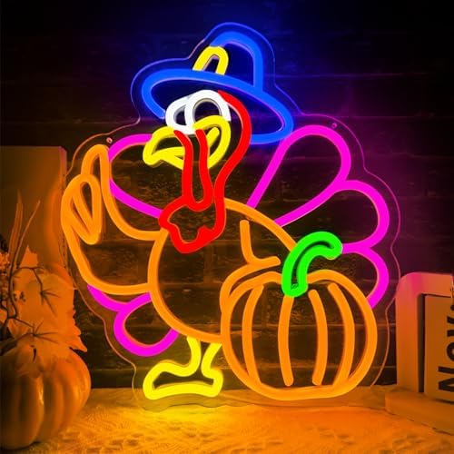 Pumpkin Turkey Neon Sign Dimmable Thanksgiving LED Neon Light Pumpkin Glowing Sign USB Powered Wall Hanging Decoration for Fall Neon Sign Thanksgiving Harvest Home Decor. by kzjspn