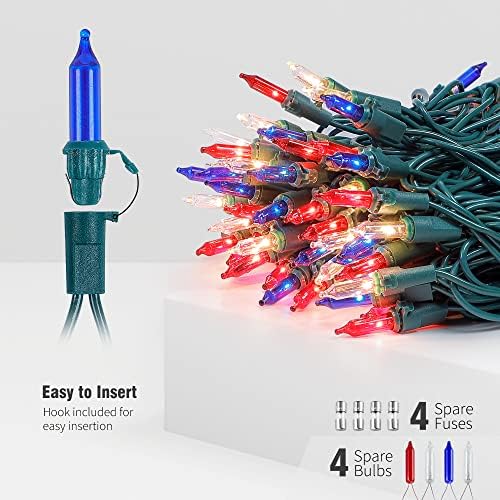 Hopolon Red White and Blue Mini Lights,2PACK Total 100Count 26FT,Green Wire - Image 2
