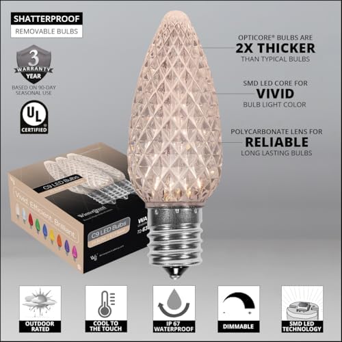Wintergreen Lighting OptiCore LED C9 Green Christmas Pathway Lights, Heavy Duty Bulbs for Driveway, Walkway Marker, 5" Commercial PathPRO Stakes, 18 Gauge Plug-in Green Wire, 100 Lights, 100 ft - Image 3
