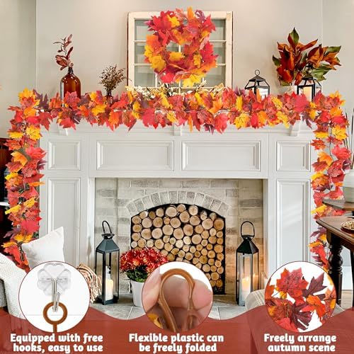 4Pack 23.6FT Hanging Vine Fall Leaves Garland for Halloween Thanksgiving - Image 4