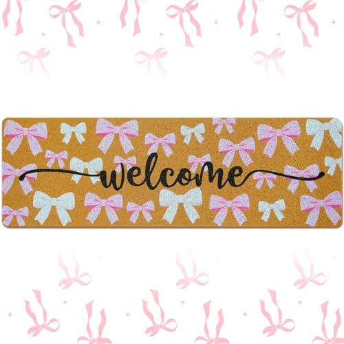 Long Doormat 48x 16 inch Front Door Mat Pink Bow Rug Doormat Cute Door Mat Welcome Mat for Front Door Porch Entrance Decor by Tangren