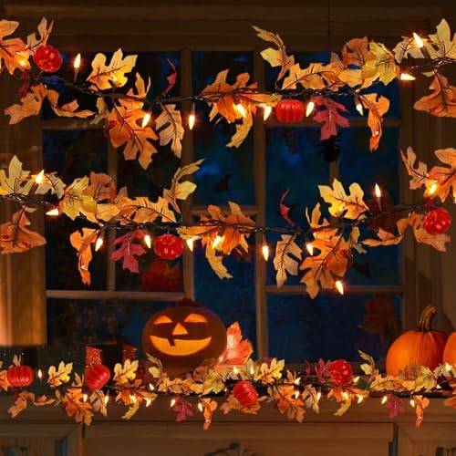 Fall Maple Leaf String Lights Plug in 120V UL Certified, Thanksgiving Decorations Fall Garland Lights String 8ft with Traditional 35 Incandescent Bulbs for Halloween Garland Fall Decor for Outdoor - Image 5