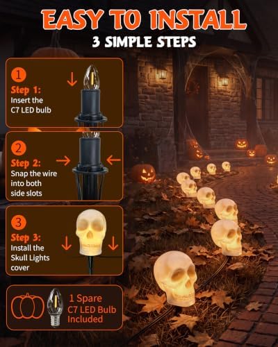 Halloween Skull Pathway Lights, 4 Pack Skeleton Lights with Stakes - Image 6