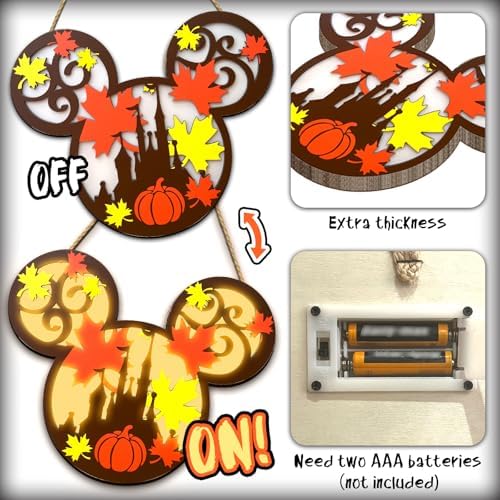 Fall Wreath Mouse Pumpkin Lantern Thanksgiving Door Hanging Sign with Light - Image 2