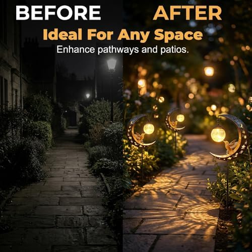 Hummingbird Moon Solar Garden Stake Light,Solar Garden Lights Outdoor Decor,Crackle Glass Fairy Lights,Solar Lights for Garden,Metal Stake Ornament for Patio Lawn Pathway Decor (Cat) - Image 7
