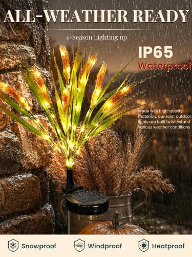 GIGALUMI 4 Pack Solar Wheats Outdoor Fall Decor, 2 Modes, Yellow - Image 2